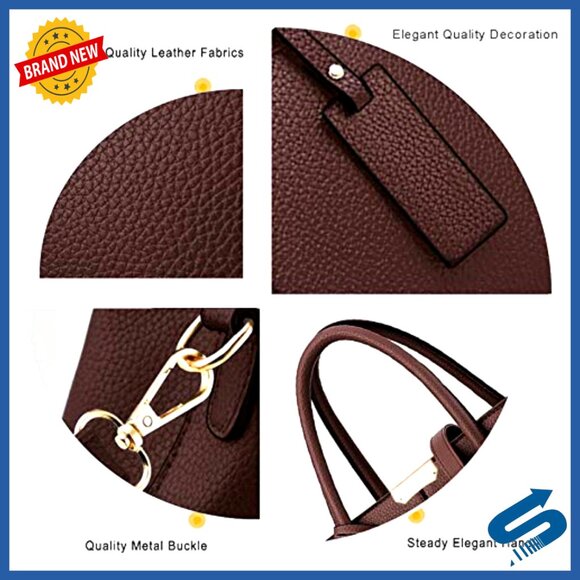 PU Leather Tote Bag with Detachable Strap and Multiple Pockets - Picture 6 of 7